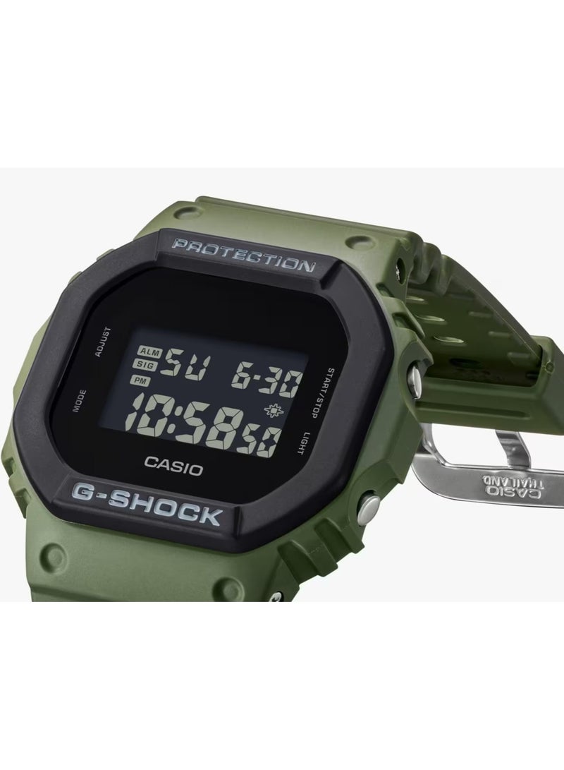 G-SHOCK Digital Men’s Watch DW‑5610UU‑3DR, 48.9 mm Black Dial, Olive Green Resin Band, 200 m WR - Image 5